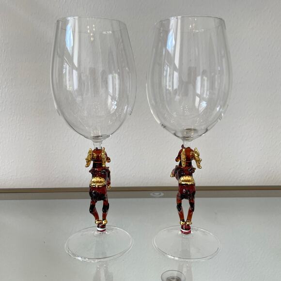 Neiman Marcus Christmas Reindeer Wine Glass Set of 2 in Holiday Red Gift Box NEW - Picture 9 of 13